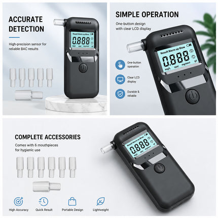 Police LCD Digital Breath Alcohol Analyzer Tester Breathalyzer Test Detector