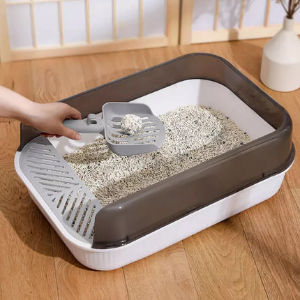 Entry Cat Litter Tray: Open Design, Splash Guard - Easy Clean Kitty Toilet Grey