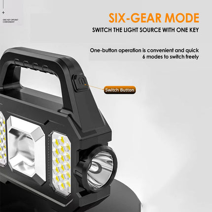 Portable LED Search Light Solar USB Rechargeable Flashlight Torch
