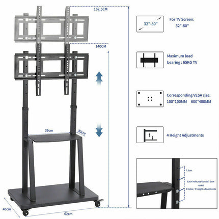 Ultra Heavy Duty Mobile 32-80 inch TV Stand Rolling TV Cart Mount with Wheels