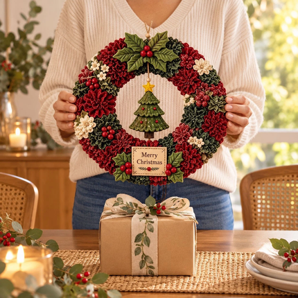 Christmas Wreath Making Kit 30cm DIY Tree Fabric Poke Art Front Door Decor