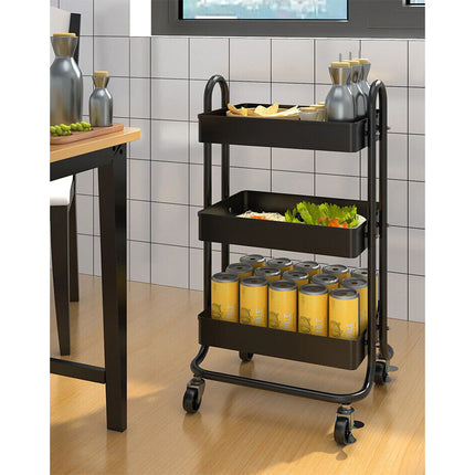 3 Tiers Kitchen Storage Trolley Cart Steel Rack Shelf Organiser Wheels Black