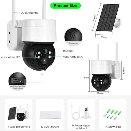 Solar Security IP Camera Battery Powered Wireless CCTV PTZ WiFi Camera