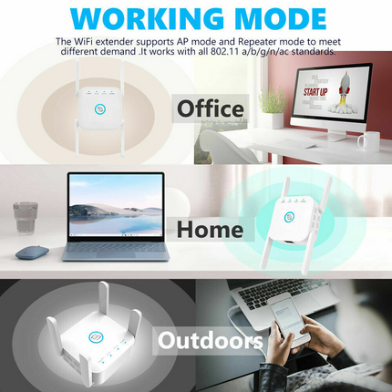 1200Mbps Dual Band Wireless WiFi Extender Repeater Router Range Signal Booster White