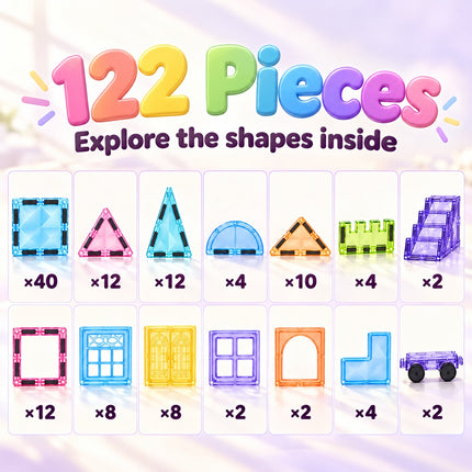 122 Pcs Magnetic Tiles Castle Kids Building Blocks 3D Construction Christmas Gift Toy
