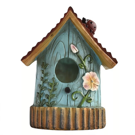 Handmade Artistic Resin Birdhouse Weather-Resistant Garden Hanging Ornament Blue
