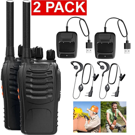 2Set Walkie Talkie Band Handheld Earphones Two Way Radio 400-470MHz 1500MAH