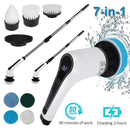Cordless Electric Scrubber Cleaning Brush with 7 Replaceable Brush Heads