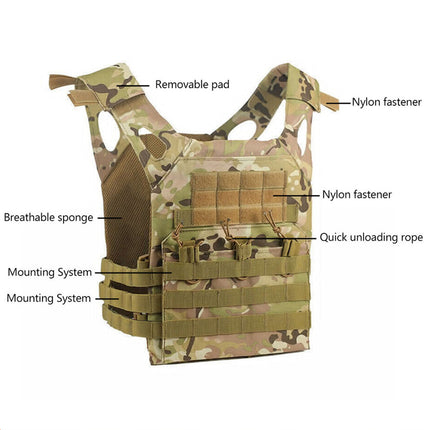 Military Tactical Vest JPC Airsoft Molle Combat Plate Carrier Paintball Hunting Cp Camo