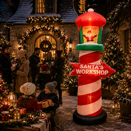 9FT Inflatable Santa's Workshop Lighthouse Snow Spray Christmas Blow Up Outdoor Decor
