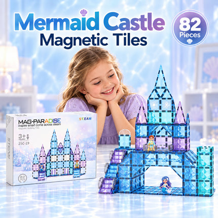82 Pcs Diamond Magnetic Tiles Mermaid Castle 3D Building Set Christmas Gift