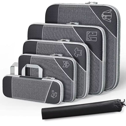 6Pcs Compression Packing Cubes Expandable Luggage Storage Bags Set Travel Packing Bag Black