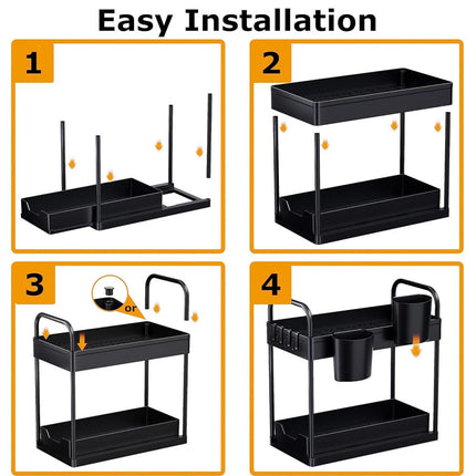 Under Sink Storage - 2 Pack under Sink Organizer - Sliding Drawer Shelf Pull Out