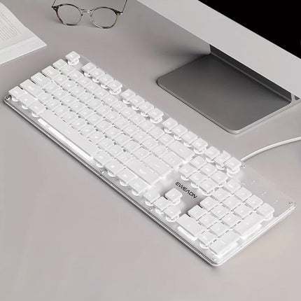 Backlit Gaming Keyboard Full Size 104Keys Silent Membrane USB Wired For PC White