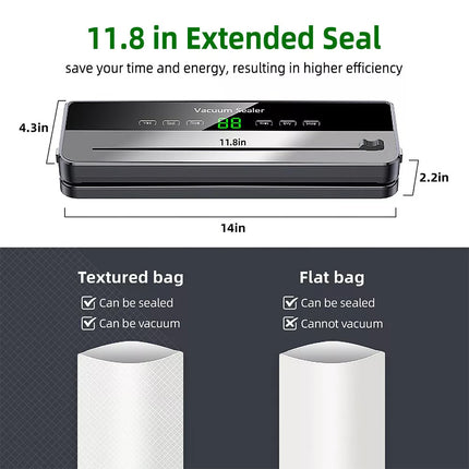 Automatic Vacuum Food Sealer Machine Build-in Cutter Dry Wet Mode & 30 Free Bags Grey
