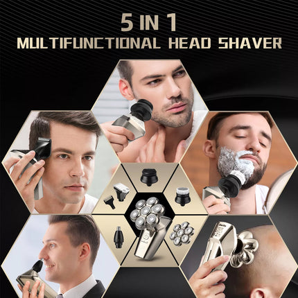 5 IN 1 7D Rotary Electric Shaver Rechargeable Bald Head Shaver Beard Trimmer Men