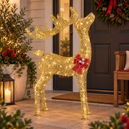 Outdoor Christmas Reindeer Lights Solar Garden Xmas Decoration Warm White 110cm