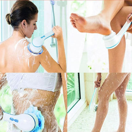 5 in 1 Electric Rechargeable Body Brush Long Handle Bath Shower Back Scrubber