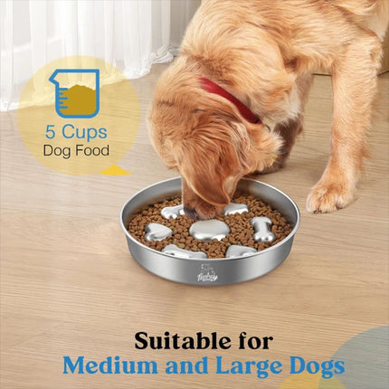 Slow Feeder Dog Bowls 304 Stainless Steel Metal Dog Food Bowl Non-Slip Base