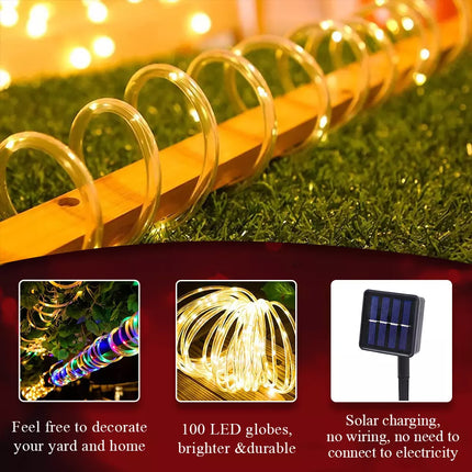 Waterproof Garden Fairy Solar Rope Lights String Decor Xmas Outdoor LED Strip Warm Light