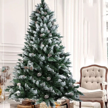 Artificial Christmas Tree with LED Lights Xmas Bushy Pine Holiday Pre Lit Decor Snow Flocked Tree+Pine Cone