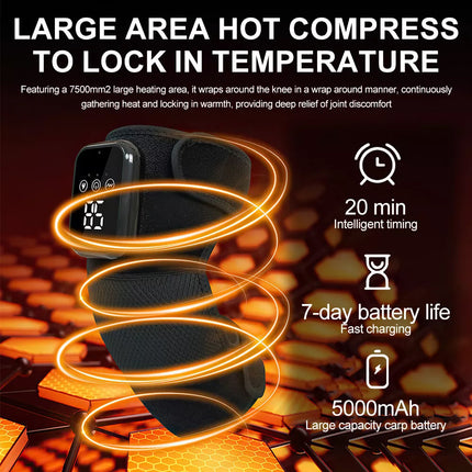 2 X Knee Massager Heated Knee Brace Wrap Pain Relief Heated Knee Pad Stress Relief Black