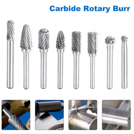 8X 1/4&#034; 6mm Shank Die Grinder Tungsten Carbide Rotary Carving Bits Grinding Kit