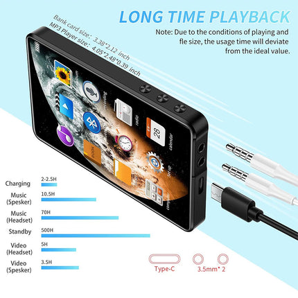 Bluetooth MP4/MP3 Touch Scree HiFi Music Player FM Radio Support 256GB