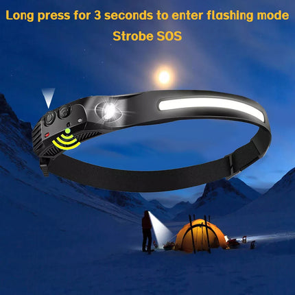 5Pcs 3COB Waterproof LED Motion Sensor Head Torch Headlight USB Rechargeable Headlamp