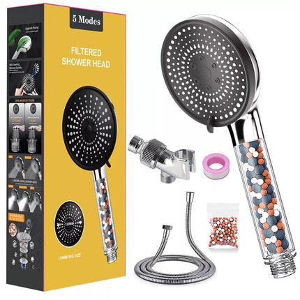 5 IN 1 Filtered Shower Head High Pressure 5 Modes Hard Water Mineral Bead