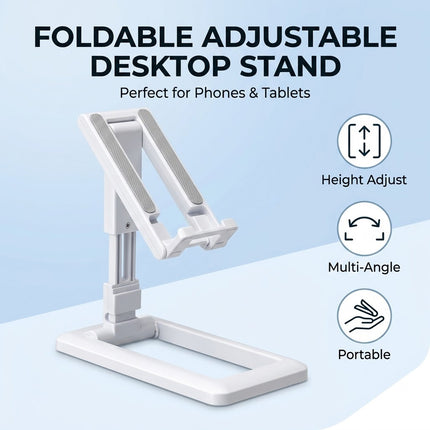White Foldable Adjustable Universal Desk Stand Holder For Mobile Phone Tablet Portable