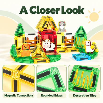 35 Pcs Magnetic Building Tiles Farm Animal Set Storage Tin Christmas Gift Toy