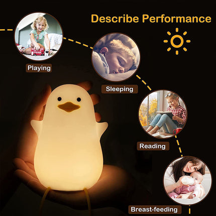 Portable Duck Night Light for Kids Cute Seagull Silicone Dimmable Bedside Lamp