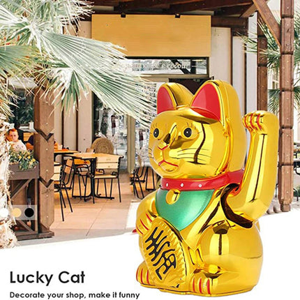 Chinese Lucky Fortune Money Waving Gold Maneki-Neko Cat Figure Feng Shui Decor 13.8*12.8*20.5cm
