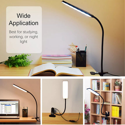 Dimmable Clip On LED Desk Lamp Eye Care USB Power Light Adjustable Clamp