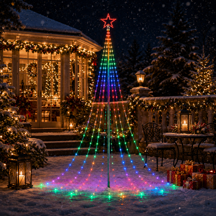 270 LED 9 Strands 3M RGB Waterfall Christmas Tree Lights Star 8 Modes Memory