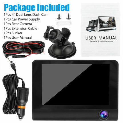 1080P Car DVR 4" 3 Lens Dash Cam Front and Rear Video Recorder Camera G-sensor