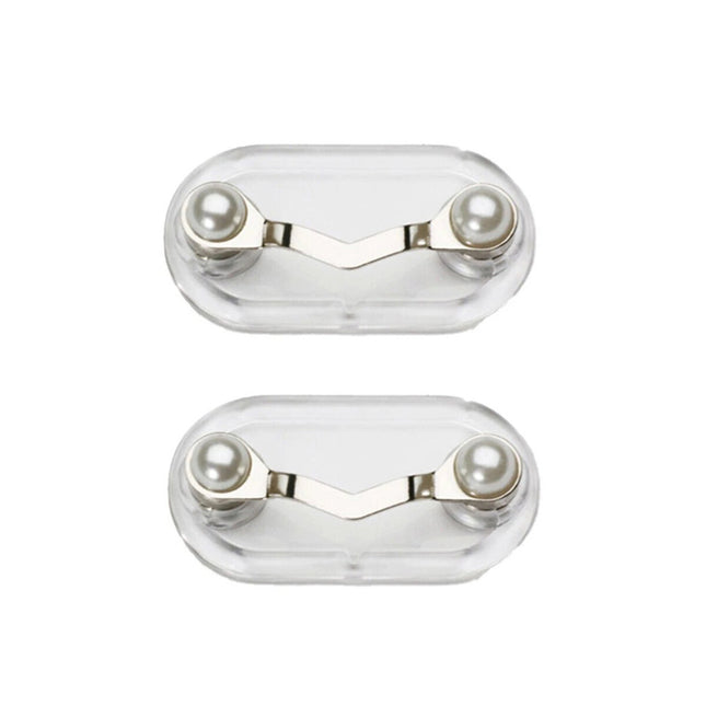 2Pcs Stainless Steel Eyeglass Holder Clip for Spectacles and Sunglasses-White Pearl