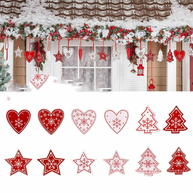 96PCS Christmas Wooden Tree Hanging Pendant Ornament Xmas Decoration Gift