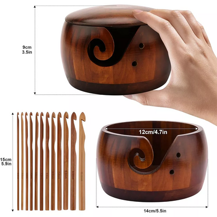 Wooden Yarn Bowl Hand Made Wool Storage For Knitting Crochet Yarn Holder