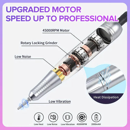 45000RPM Rechargeable Portable Nail Drill File Machine Manicure Pedicure Art