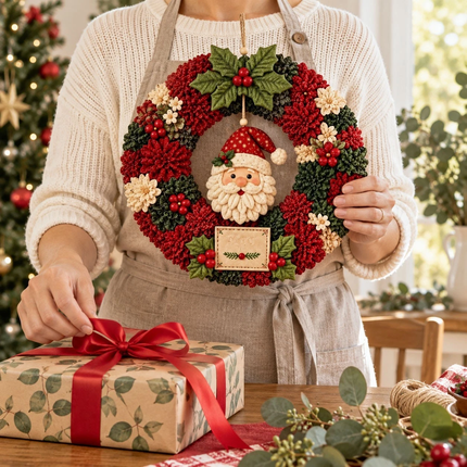 Christmas Wreath Making Kit Santa 30cm DIY Fabric Poke Art Front Door Decor