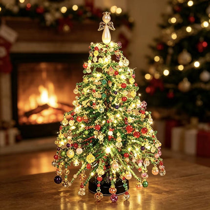DIY Beaded Christmas Tree Kit Handmade Holiday Decor Colorful Beads Light-Up Xmas Tree Gift
