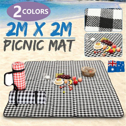 Large Picnic Blanket Premium Cashmere RED Rug Waterproof Mat Outdoor 200X200cm Black