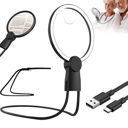 Magnifying Glass 5X With 24 LED Lights Adjustable Neck Bracket Reading Craft