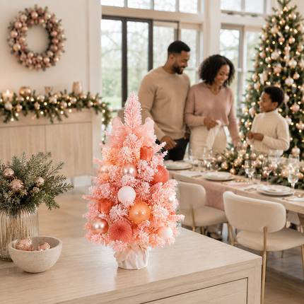 45cm Pink PE Christmas Tabletop Tree Rose Gold Snowy Ornament Decor Gift