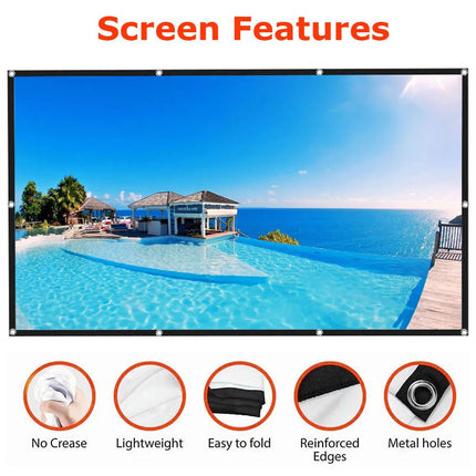 120" Projector Screen Portable Foldable Outdoor Home Movie Cinema Theatre 16:9