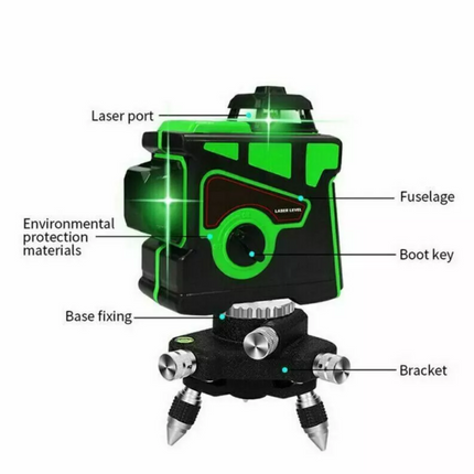 360 Rotary 3D 12 Lines Green Laser Level Self Leveling Cross Measure Tool&Tripod