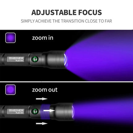 Zoom 395nm UV Light Blacklight Rechargeable Tactical LED Flashlight Lamp