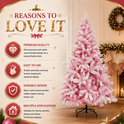 180cm Pink Christmas Tree Snow Flocked Warm LED Light Xmas Decor Indoor